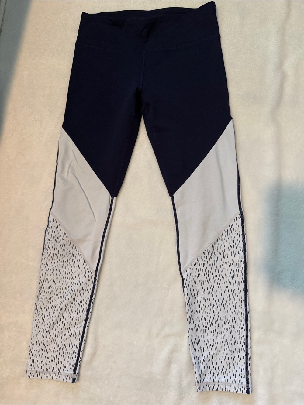 Fabletics blue and White Colorblock Leggings. Medium (no tag)